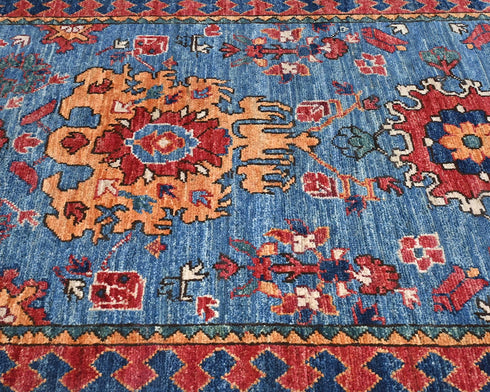 12 Ft Blue Aryana Afghan Hand Knotted Veg Dye Wool Runner Rug